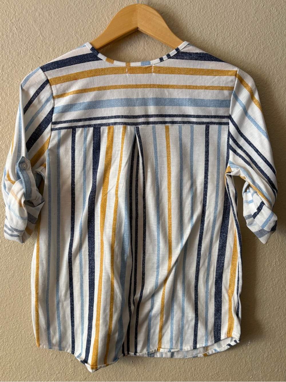 Eden & Olivia Stripe Pullover Blouse White Navy Mustard Split Neck Casual Top S - Picture 4 of 12
